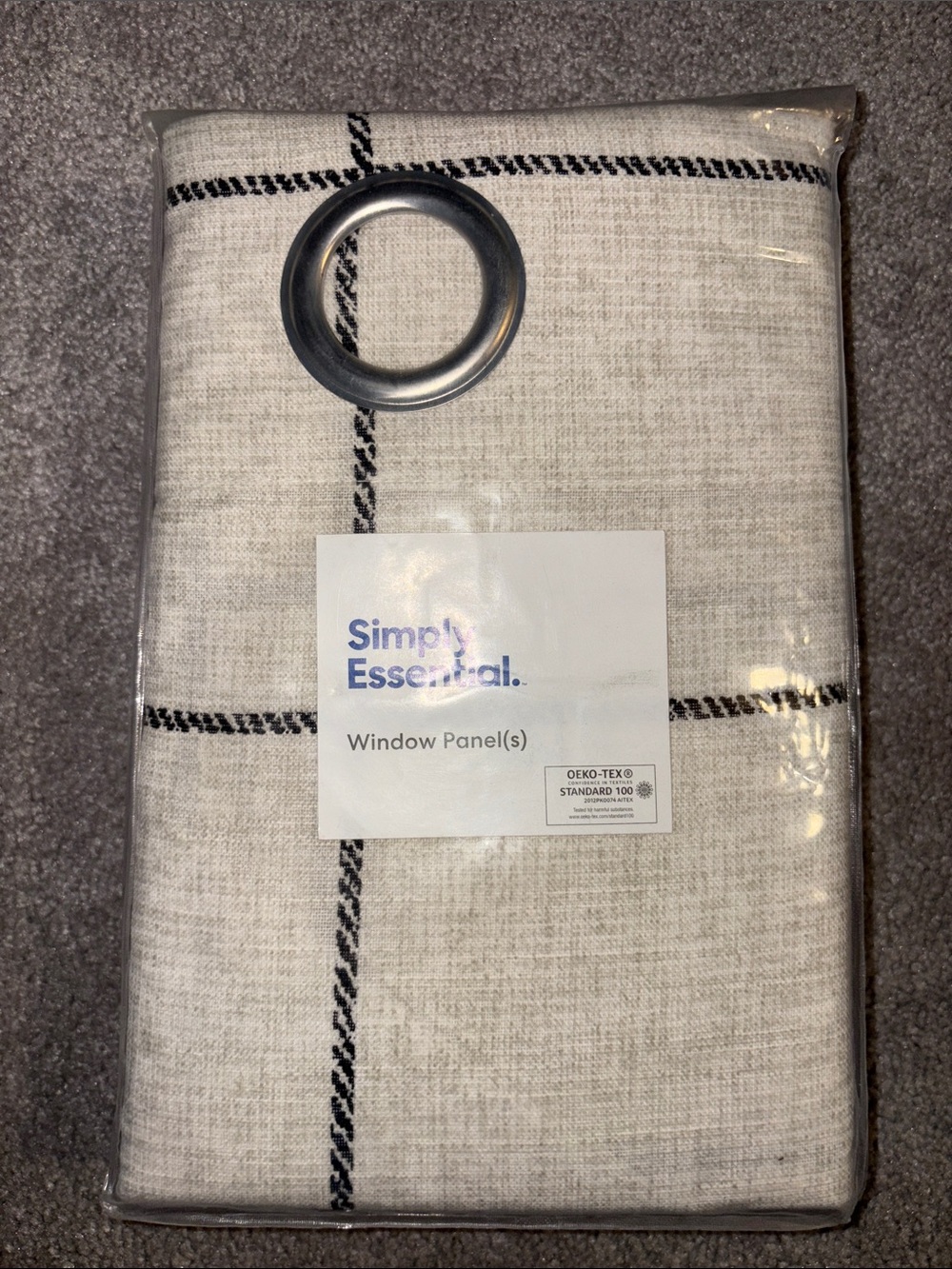 Cream Window Panel with Black Grid - Grommet Top